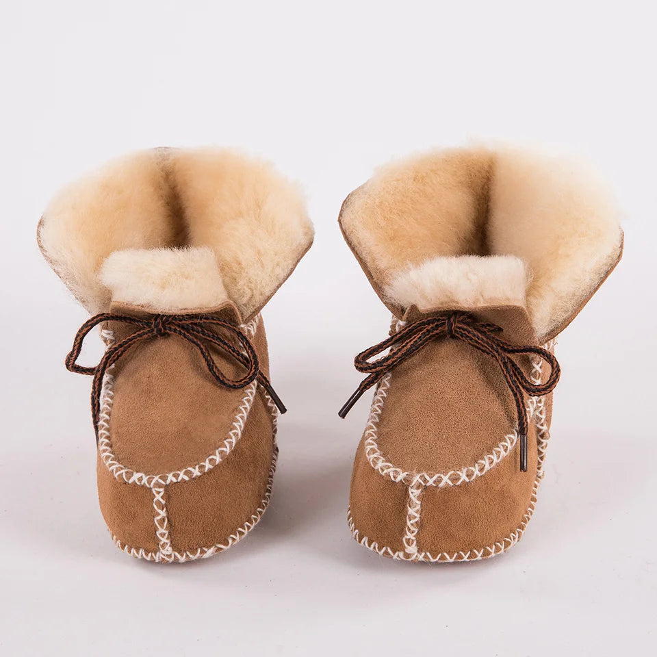 MPPM First Walker Shoes Winter Baby Boots Genuine Leather Natural Sheepskin Fur Toddler Girls Soft Baby Boy Booties