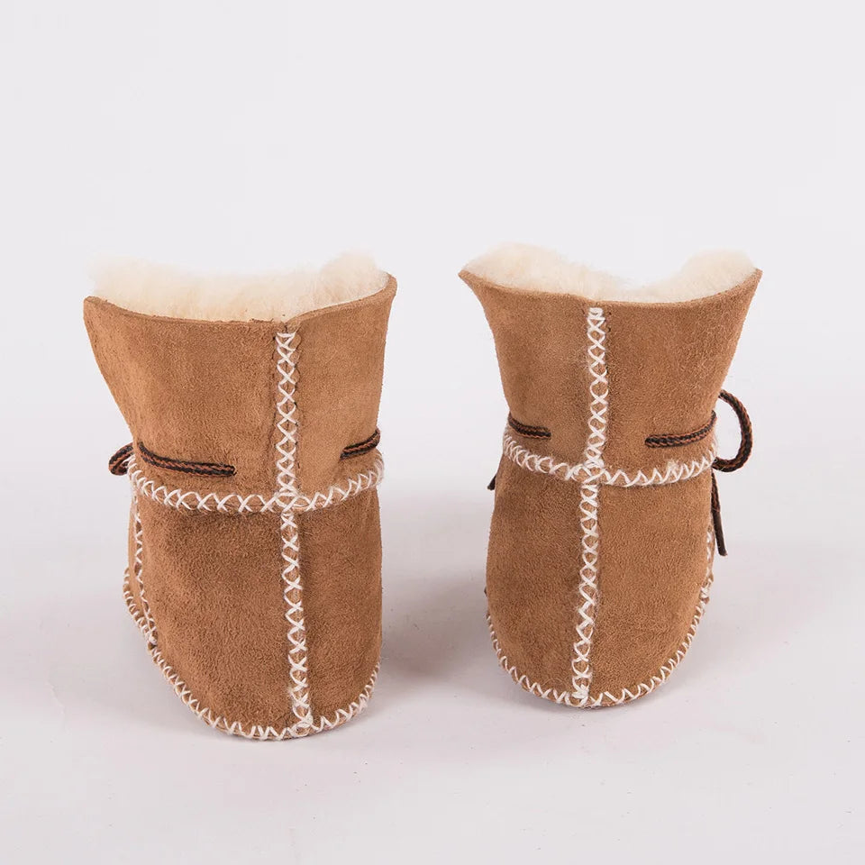 MPPM First Walker Shoes Winter Baby Boots Genuine Leather Natural Sheepskin Fur Toddler Girls Soft Baby Boy Booties