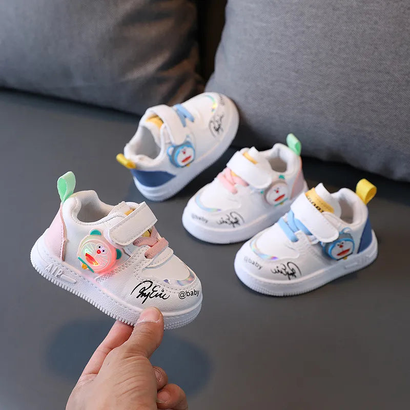 Baby Walking Shoes 2023 Spring Male Female Baby Soft Sole Shoe Anti Slip LED Illuminated Board Shoes Children Functional Shoe